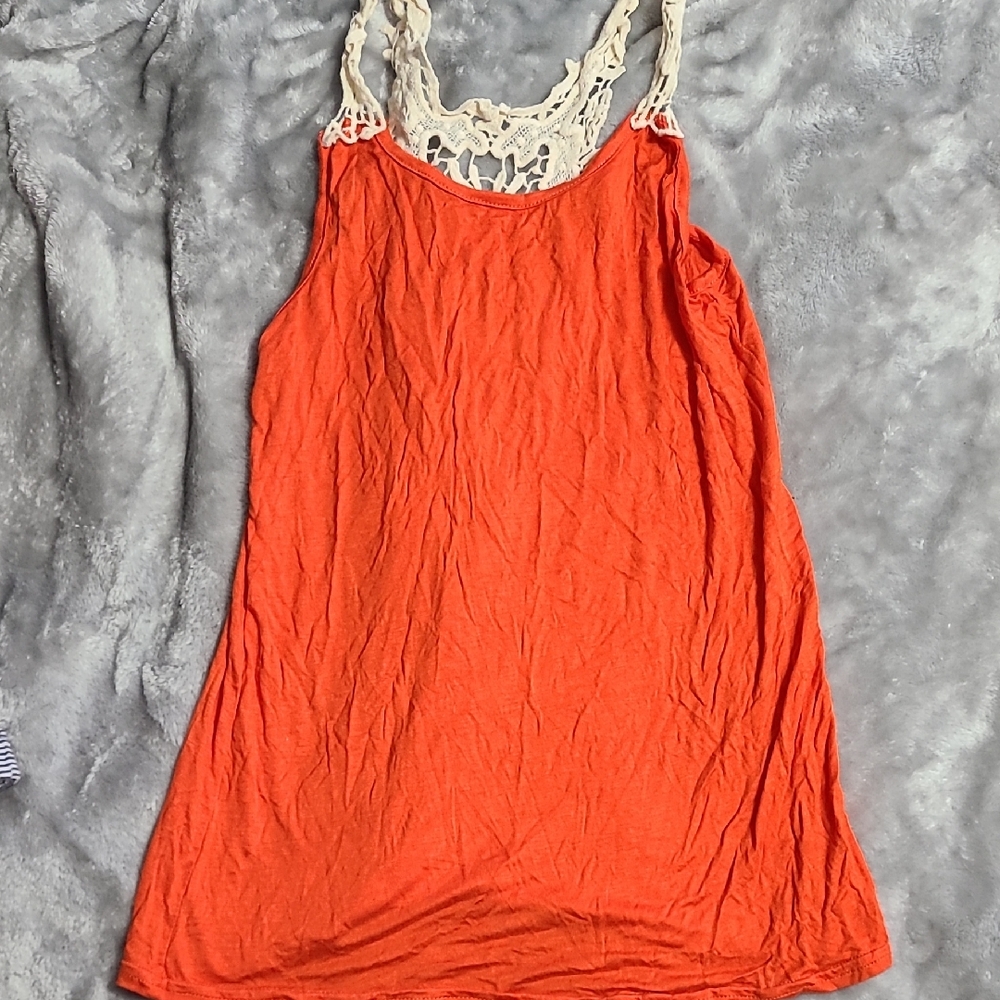 Orange Sleeveless Dress with Lace Detail